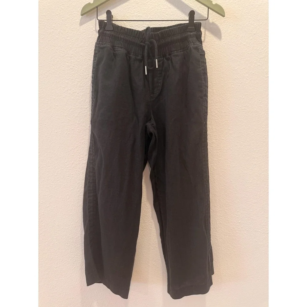 Quince Pants Womens Small Black Linen Cropped Wide Leg Drawstring Pull On